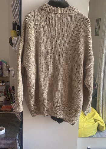 Bej Örgü Kadın Hırka Notch Yaka - Görsel 7