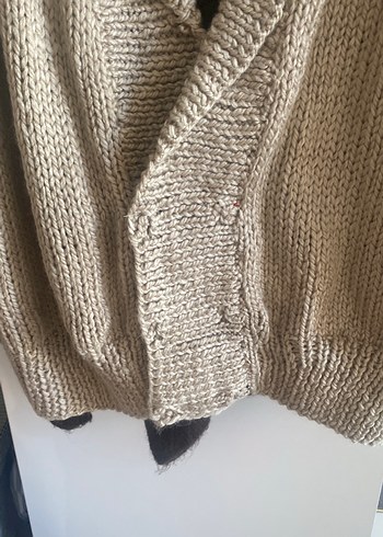 Bej Örgü Kadın Hırka Notch Yaka - Görsel 4