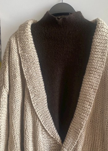 Bej Örgü Kadın Hırka Notch Yaka - Görsel 5