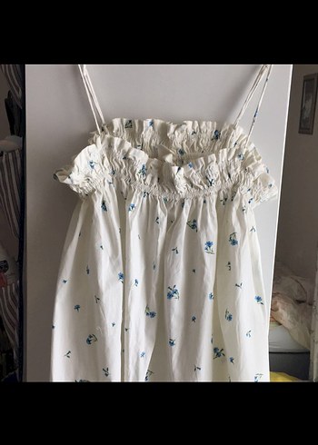 xl Beden Beyaz Nakışlı Bohem Keten Midi Elbise hm