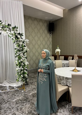 Uzun Kollu Gri Tesettür Henna Elbise - Görsel 4