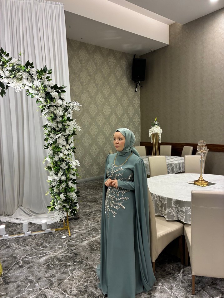 Uzun Kollu Gri Tesettür Henna Elbise - Görsel 4