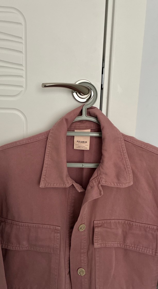 Düğmeli Pembe Süet Gömlek Ceket - Görsel 4