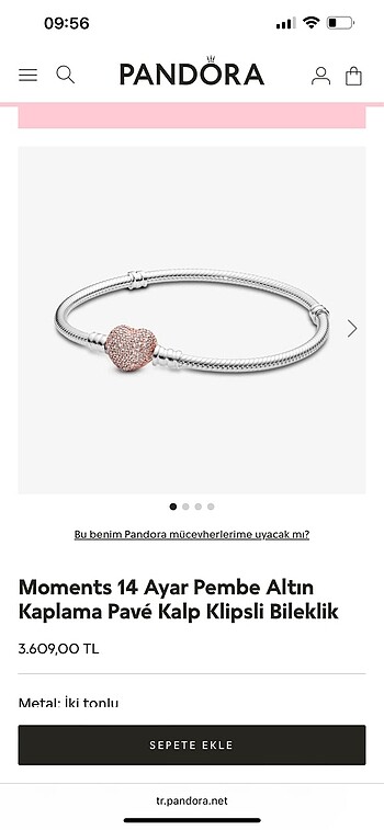 Pandora pembe altın kaplama bileklik