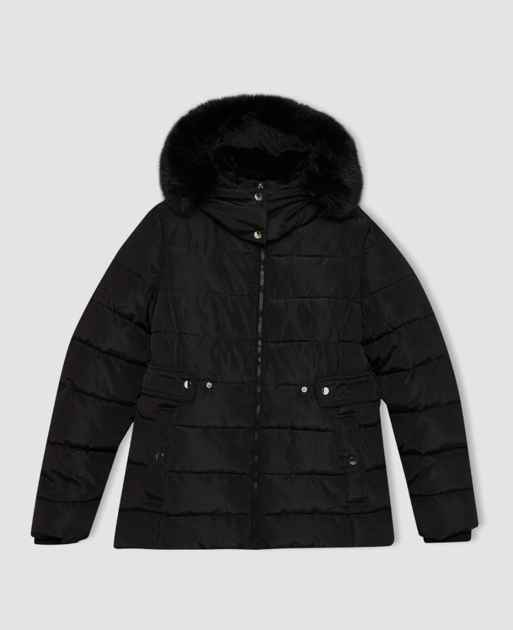 Siyah Kürklü Kadın Kışlık Mont - Görsel 2