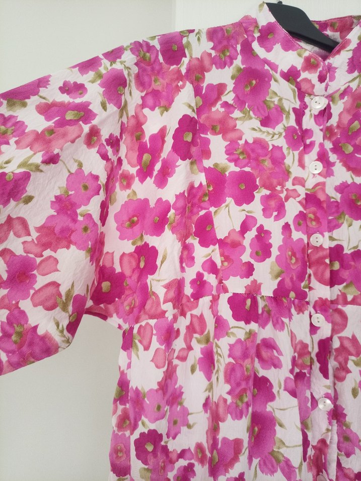 Pembe Çiçek Desenli Uzun Bohem Elbise - Görsel 5