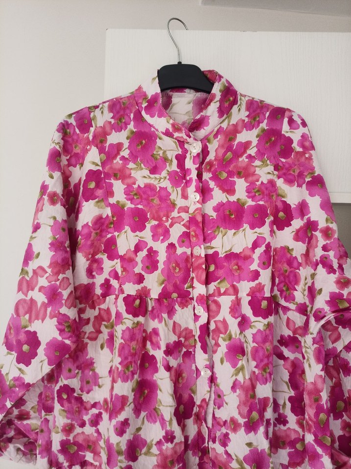 Pembe Çiçek Desenli Uzun Bohem Elbise - Görsel 4