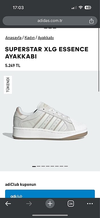 39 Beden Adidas Superstar XLG Essence Ayakkabı