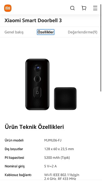 Sıfır kutulu ürün Xiaomi görüntülü kapı zili