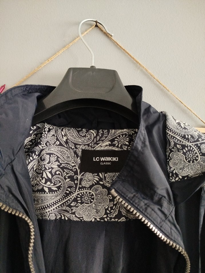 Lacivert Uzun Kadın Keten Ceket yağmurluk - Görsel 2