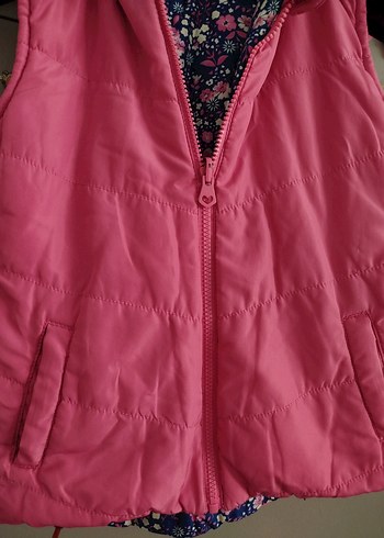 Kız Çocuk Pembe Kapüşonlu çift taraflı Yelek - Görsel 2