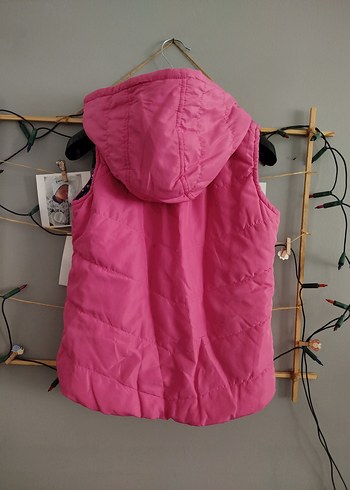 Kız Çocuk Pembe Kapüşonlu çift taraflı Yelek - Görsel 3