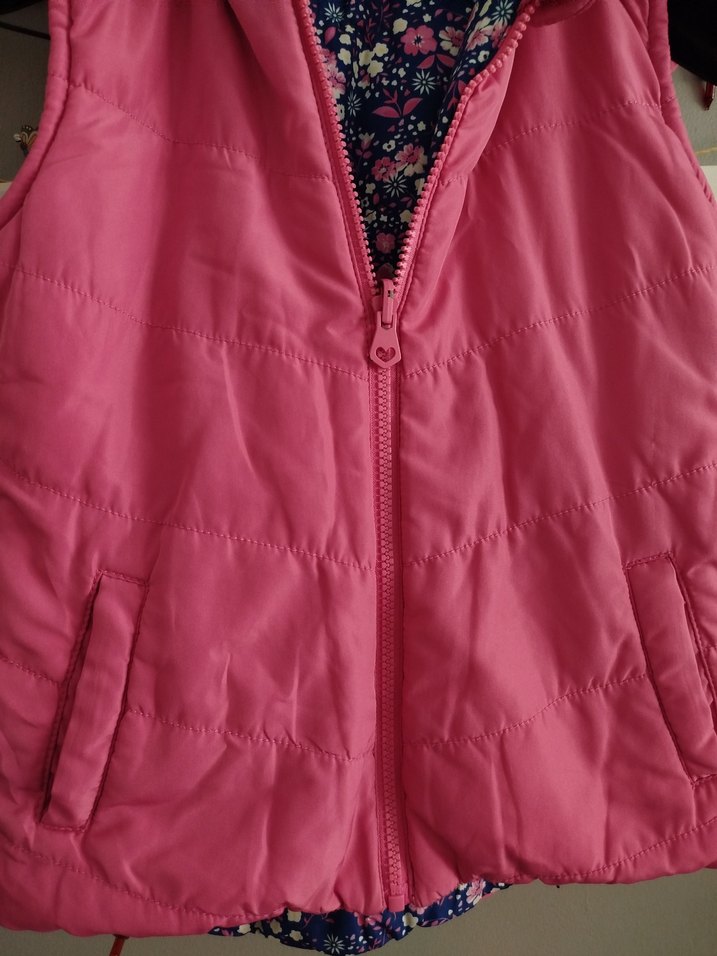 Kız Çocuk Pembe Kapüşonlu çift taraflı Yelek - Görsel 2
