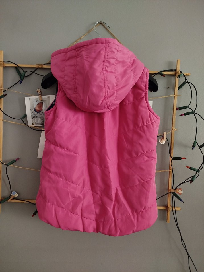 Kız Çocuk Pembe Kapüşonlu çift taraflı Yelek - Görsel 3