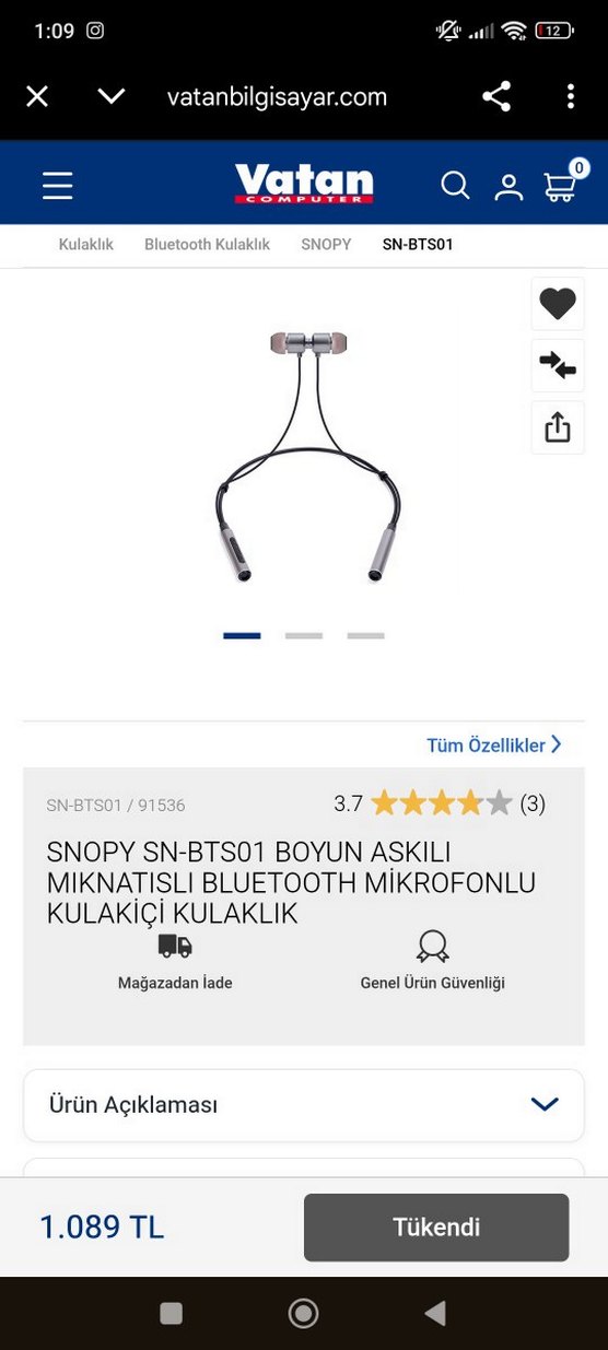 Snopy SN-BTS01 Boyun Askılı Bluetooth Kulaklık - Görsel 2