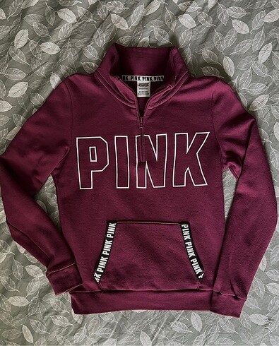 victorias secret pink yarim fermuar sweatshirt