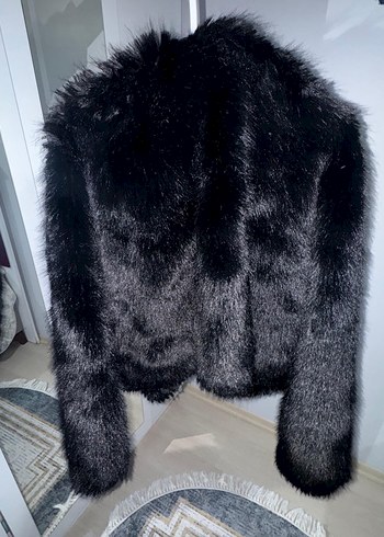 Siyah Kadın Kürk Detaylı Midi Mont - Görsel 2