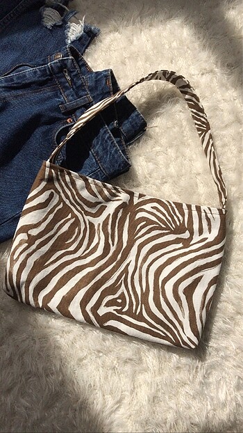 Kahve Zebra Baget Çanta