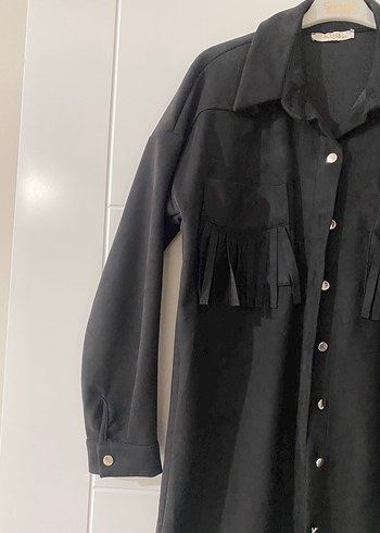 Siyah Süet Düğmeli Uzun Kollu Kadın Gömlek - Görsel 2