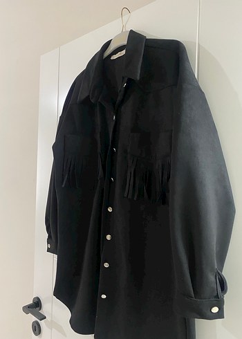 Siyah Süet Düğmeli Uzun Kollu Kadın Gömlek - Görsel 3