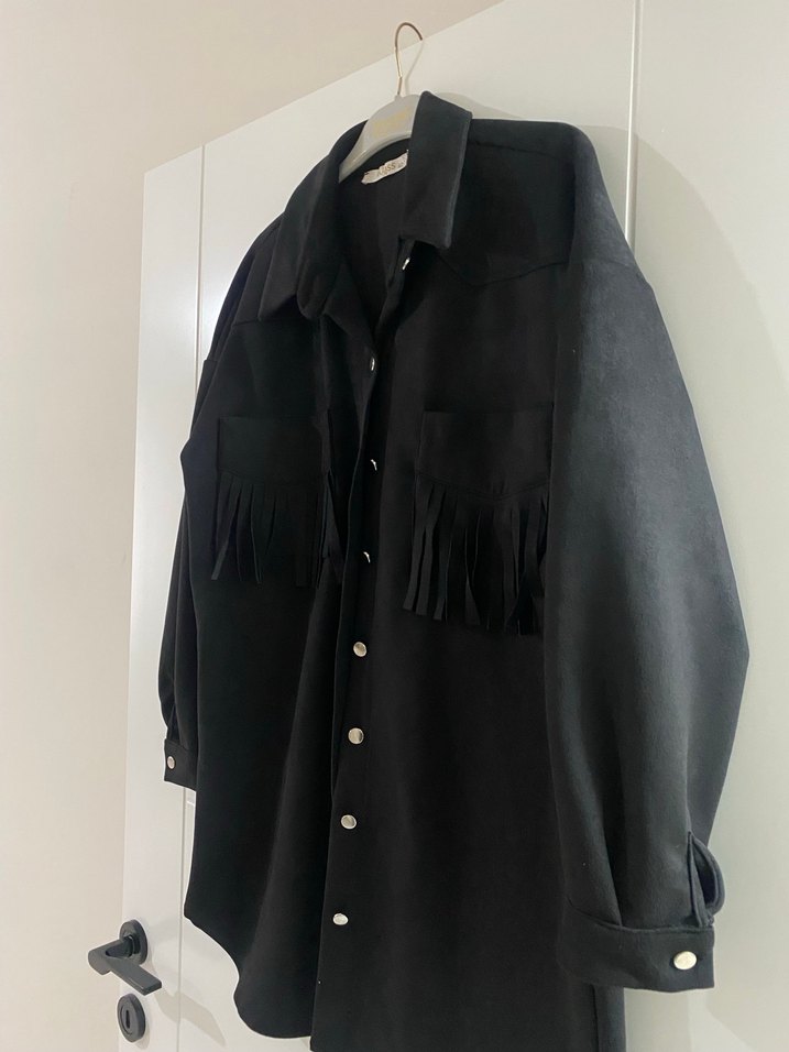 Siyah Süet Düğmeli Uzun Kollu Kadın Gömlek - Görsel 3