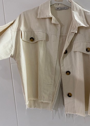 Bej Keten Düğmeli Kadın Ceket - Görsel 2