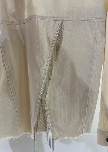 Bej Keten Düğmeli Kadın Ceket - Görsel 4