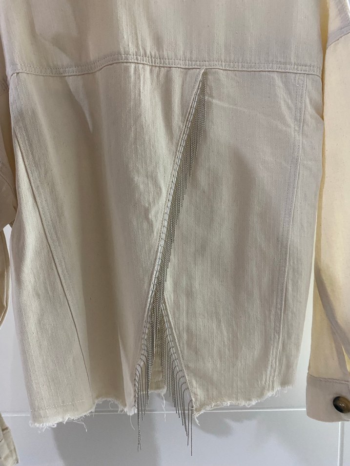 Bej Keten Düğmeli Kadın Ceket - Görsel 3