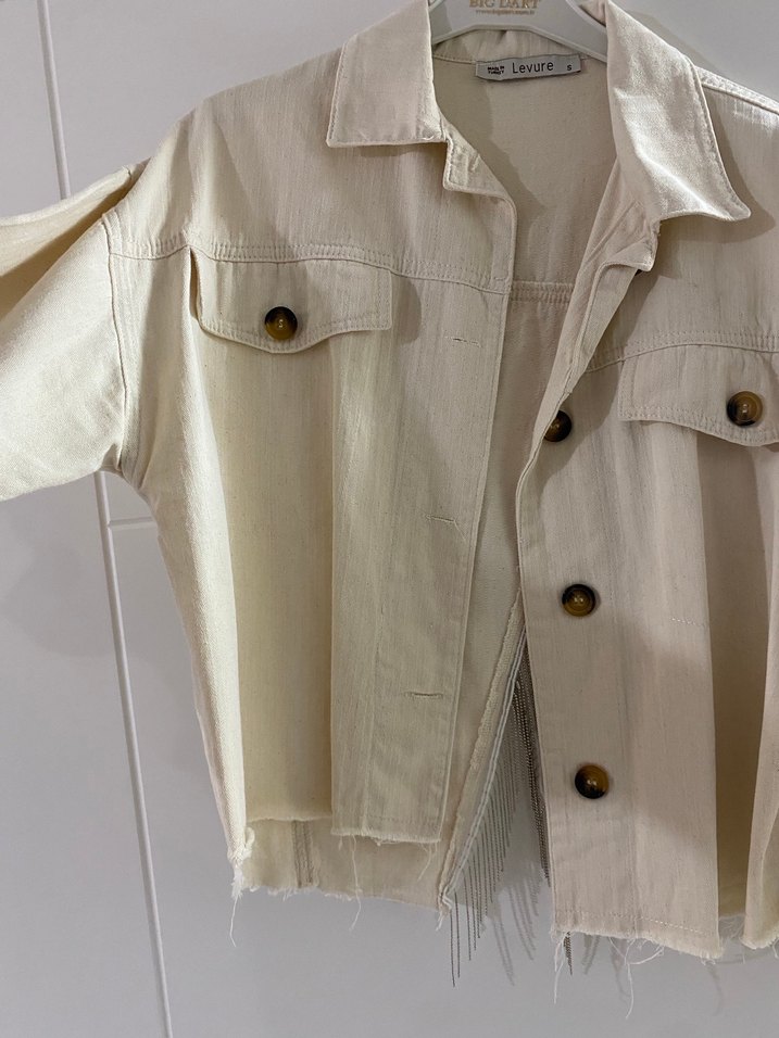 Bej Keten Düğmeli Kadın Ceket - Görsel 2