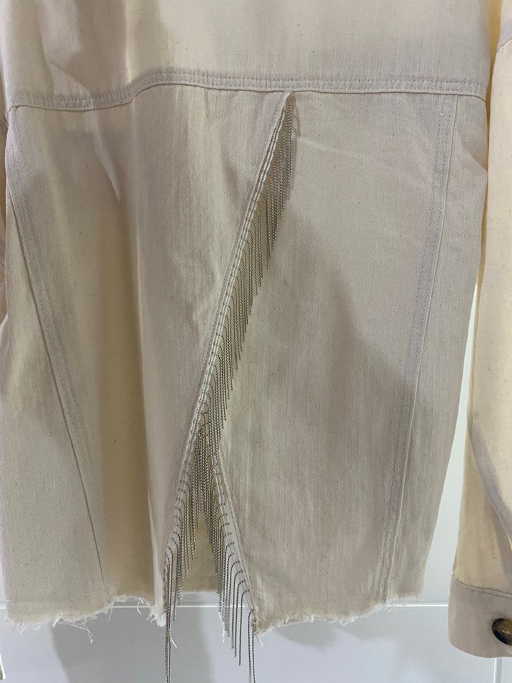 Bej Keten Düğmeli Kadın Ceket - Görsel 4