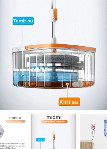 Miomi Beyaz Gri Mop Temizlik Seti - Görsel 2
