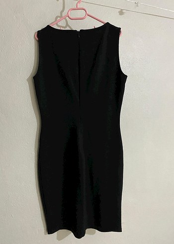 V Yakalı Siyah Midi Elbise - Görsel 6