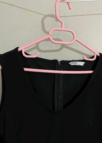 V Yakalı Siyah Midi Elbise - Görsel 4