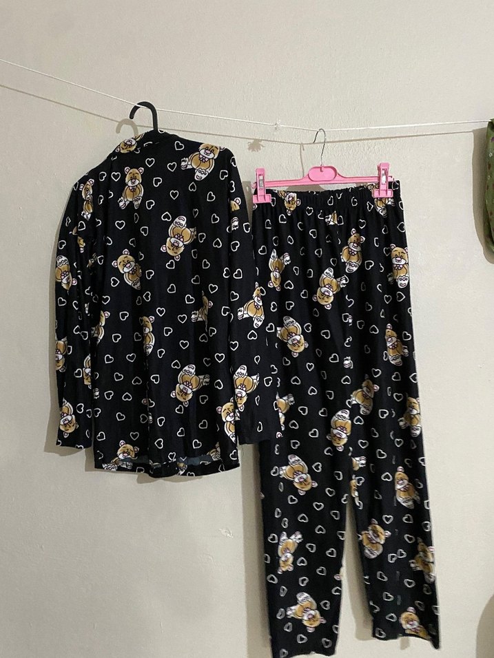 Siyah Baskılı Kadın Pijama Takımı - Görsel 3