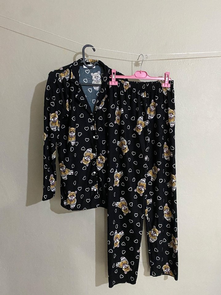 Siyah Baskılı Kadın Pijama Takımı - Görsel 2