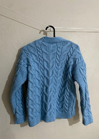 Mavi Örgü Uzun Kollu Hırka - Görsel 2