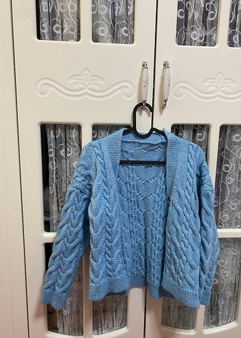 Mavi Örgü Uzun Kollu Hırka - Görsel 3