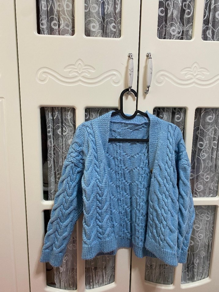 Mavi Örgü Uzun Kollu Hırka - Görsel 3