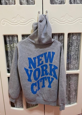Gri New York City Baskılı Kapüşonlu Sweatshirt - Görsel 2