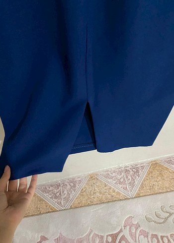 Lacivert Drapeli Yüksek Yakalı Uzun Elbise - Görsel 3