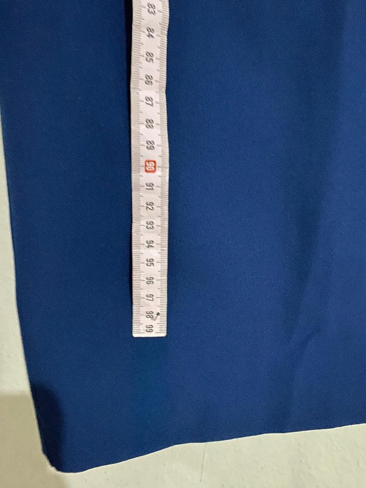 Lacivert Drapeli Yüksek Yakalı Uzun Elbise - Görsel 5