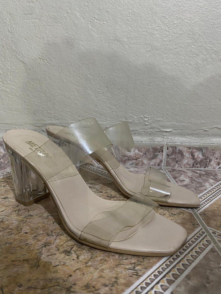 Bej şeffaf topuklu kadın ayakkabı - Görsel 4