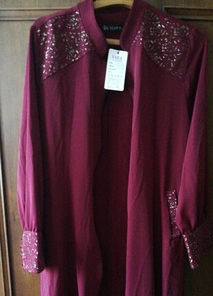 Bordo fermuarlı abiye ferace