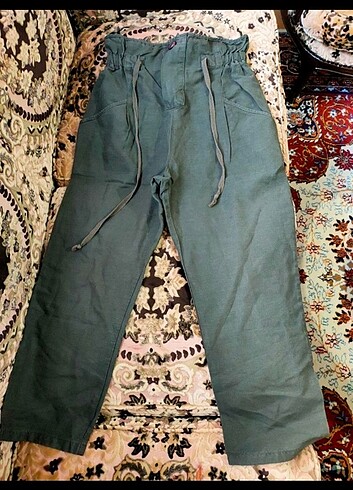 Zara Yeşil keten pamuklu pantolon - Görsel 2