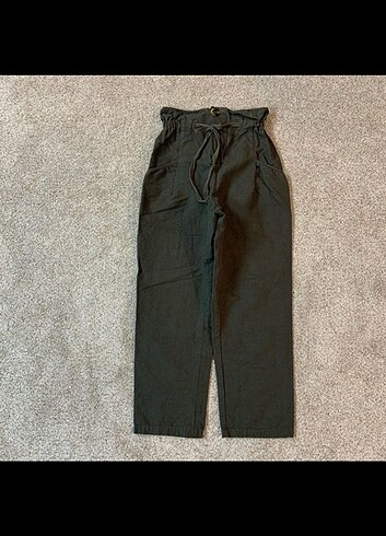Zara Yeşil keten pamuklu pantolon - Görsel 3