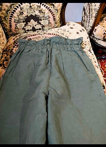 Zara Yeşil keten pamuklu pantolon - Görsel 5