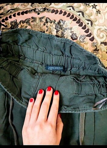 Zara Yeşil keten pamuklu pantolon - Görsel 6