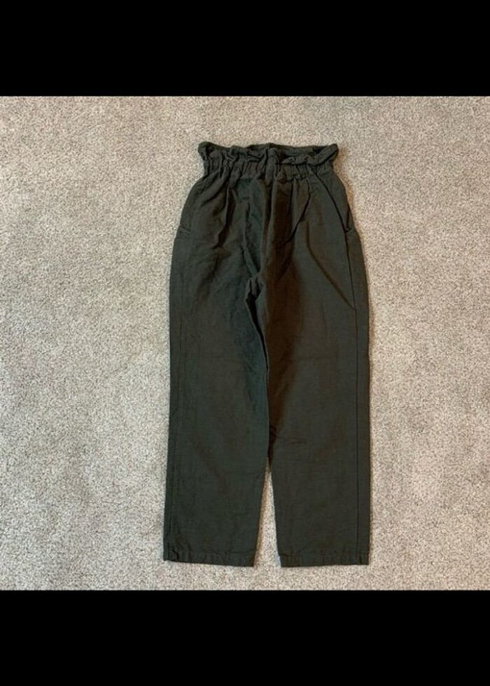 Zara Yeşil keten pamuklu pantolon - Görsel 4