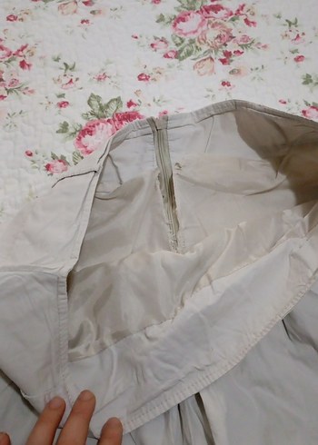 Düğmeli Beyaz Midi Hamile Etek - Görsel 4