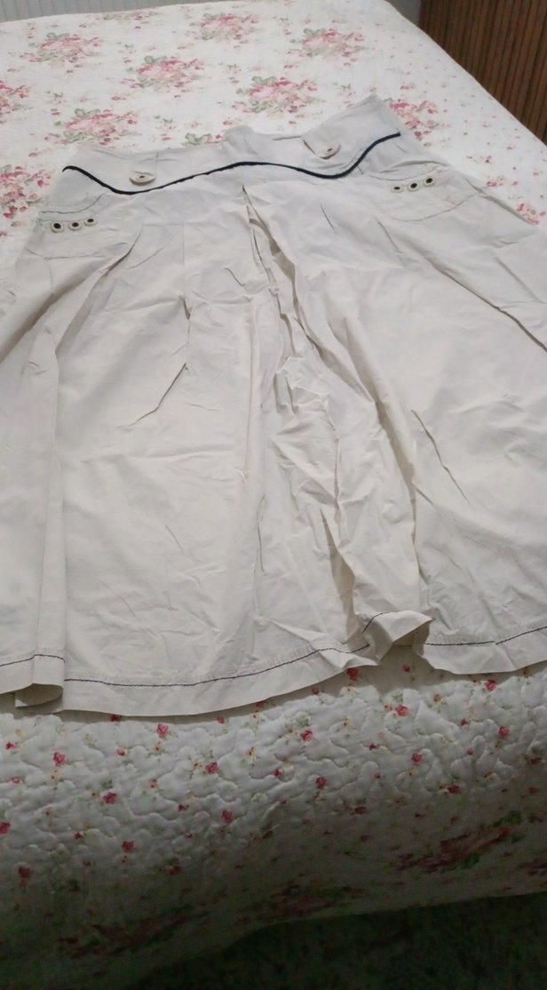 Düğmeli Beyaz Midi Hamile Etek - Görsel 5